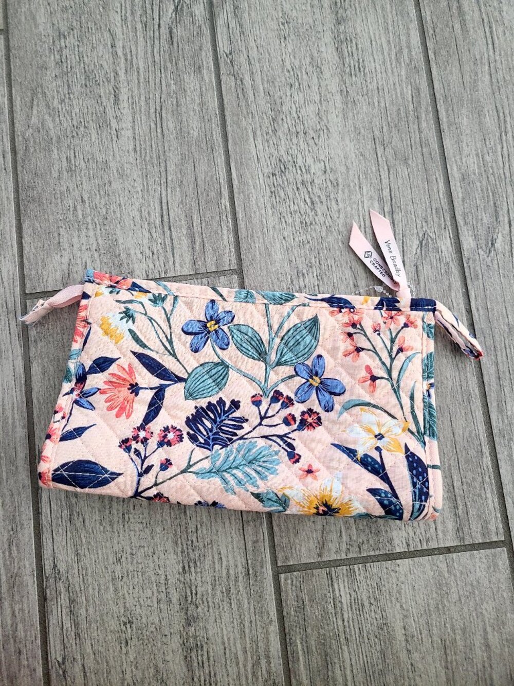 Vera Bradley quilted cotton mini trapeze cosmetic makeup bag Paradise Coral